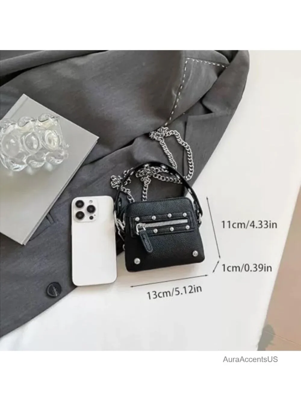 Goth Purse Top-Handle Handbag Mini Crossbody Hobo Faux Leather Gold Rivet